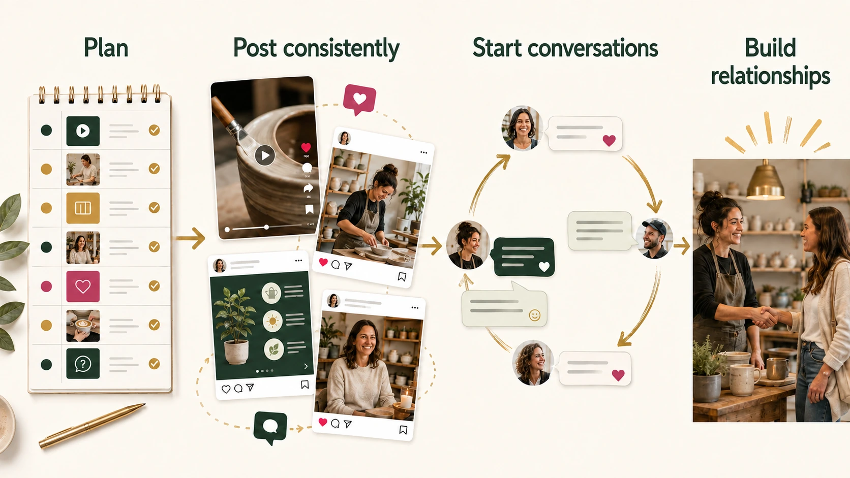 Social Posting process explained as a visual funnel